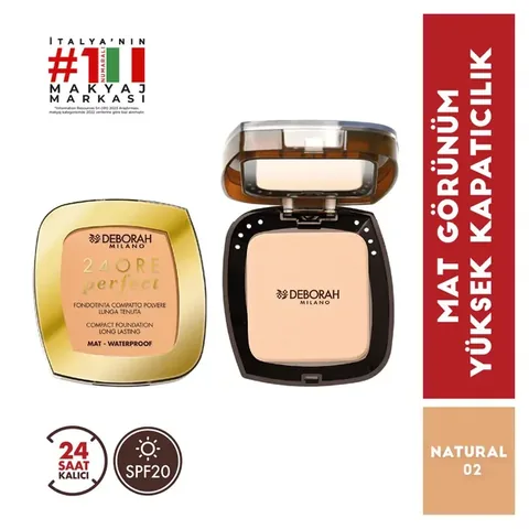 Deborah 24 ore Compact Long Lasting Foundation Natural 02