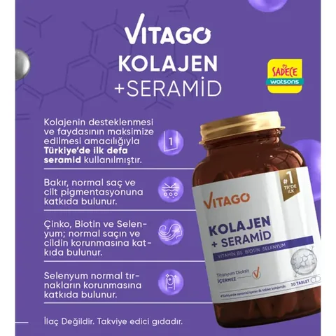 Vitago Collagen, Ceramide And Biotin Tablet Supplementary Food 30's