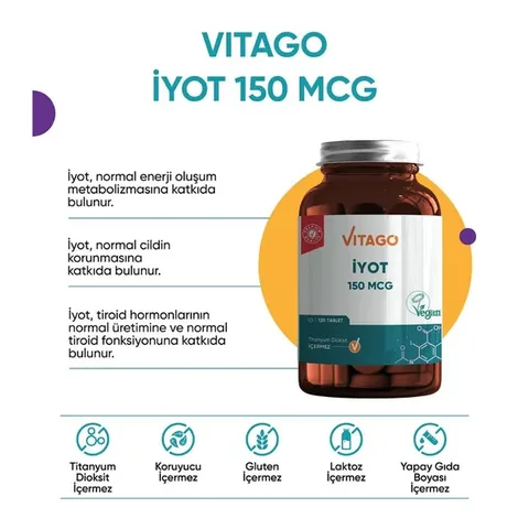 Vitago أقراص اليود النباتية الفاخرة من فيتاجو، 150 ميكروغرام، غذاء مكمل غذائي 120 مليلتر