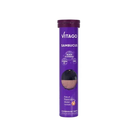 Vitago Sambucus Black Elderberry Extract + Vitamin C + Vitamin D + Zinc Containing 20 effervescent Tablets