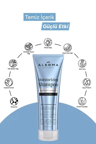 Alerma Moisturizing Shampoo 250ml - Sulfate-Free, Vegan, Hydrating