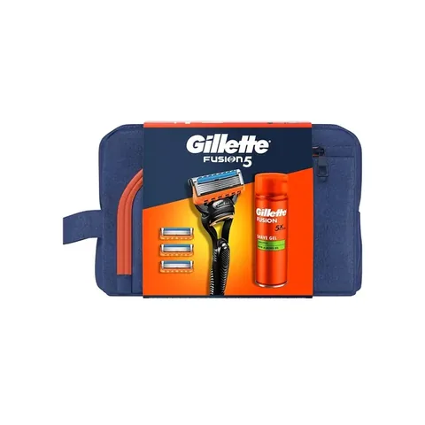 Набор мужских станков для бритья Gillette Fusion 5 с гелем и дорожной сумкой