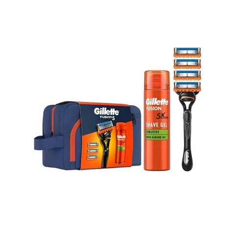 Набор мужских станков для бритья Gillette Fusion 5 с гелем и дорожной сумкой