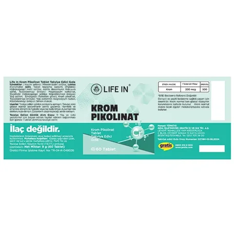 Life In Chromium Picolinate 60 Tablets for Metabolism Support