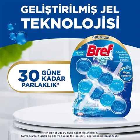 Bref Brilliant Gel Ocean Toilet Block - 4-in-1 Cleaning Power
