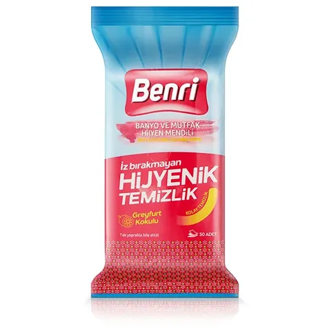 Benri 50-Count Bathroom & Kitchen Hygiene Wipes - Grapefruit Scent