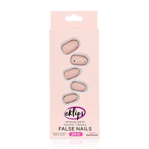 Eklips Floral Oval False Nails - 24-Piece Elegant Set
