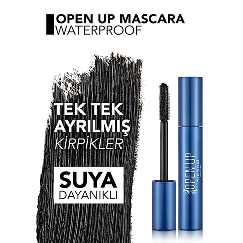 Flormar Open Up Waterproof Mascara - Intense Black, Fan-Effect