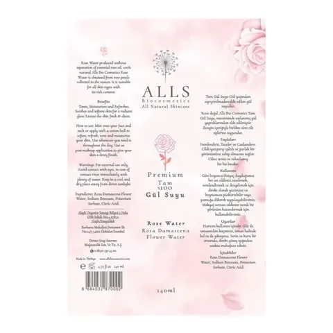 Alls Biocosmetics Natural Rose Water 140ml - Pure &amp; Refreshing