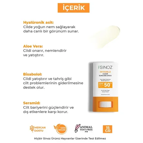 Sinoz SPF50+ Moisturizing Sunscreen Stick - 15g High Protection
