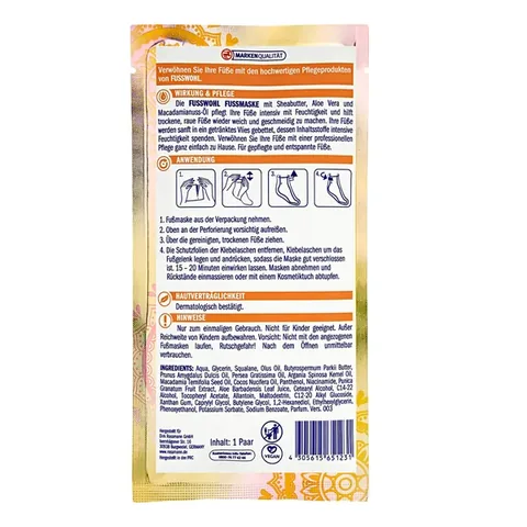 Fusswohl Foot Care Mask Shea Oil Macadamia Nut Oil Aloe Vera 1 pcs