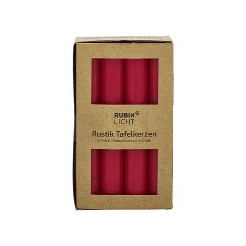 Bougie bâton rustique Rubin Licht Rouge, paquet de 8