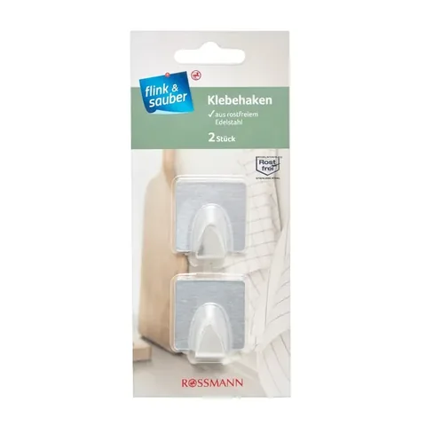 Flink & Sauber Crochet Adhésif en Acier, Lot de 2