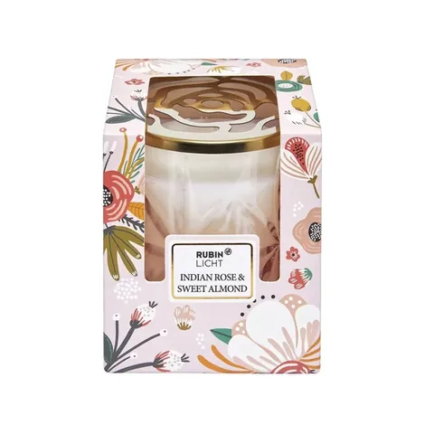 Rubinlicht Bougie Verre Couvercle Doré Rose Amande Douce