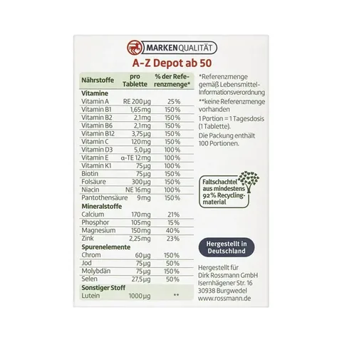 Altapharma Multivitamin Tablet Mineral AZ 50 Age 100-pack
