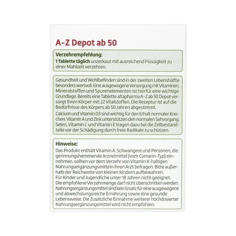 Altapharma Multivitamin Tablet Mineral AZ 50 Age 100-pack