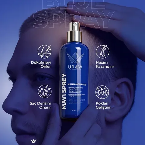 URAW Blue Spray 6-pcs Set (Dermaroller and Blue Shampoo Gift) - Advanced Complex Supporting Hair Root Activation