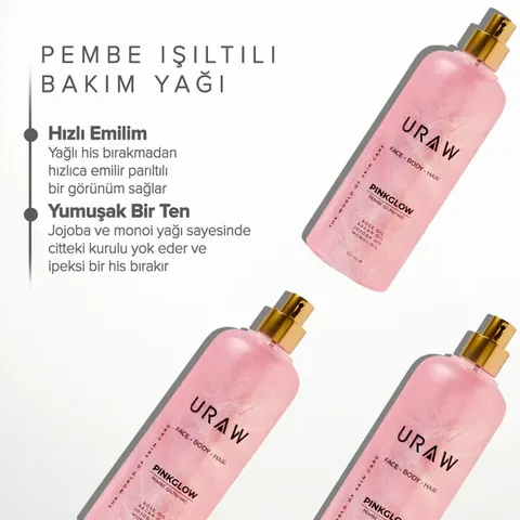 URAW Pink Glow Pink Shimmering Oil | Multi-Purpose Care Oil for Face, Body and Hair