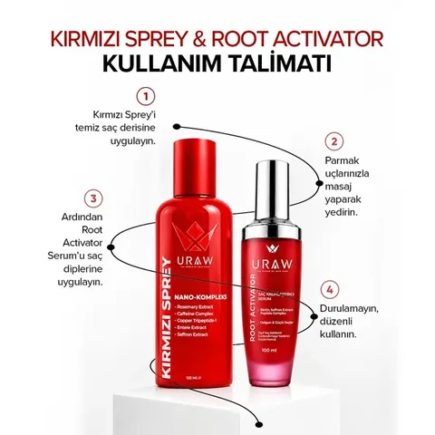 URAW Strong and Long Hair Care Set | Red Spray + Root Activator