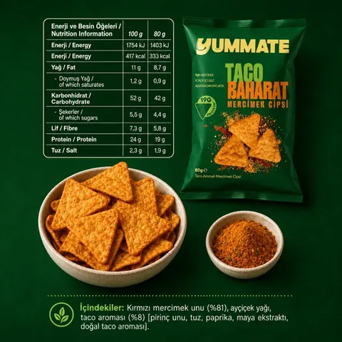 YUMMATE Taco Flavored Lentil Chips 80g