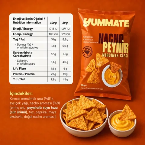 YUMMATE Nacho Flavored Lentil Chips 80g