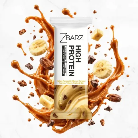 ZBARZ Banana and Caramel Flavored High Protein Bar with Cacao Nibs 35g