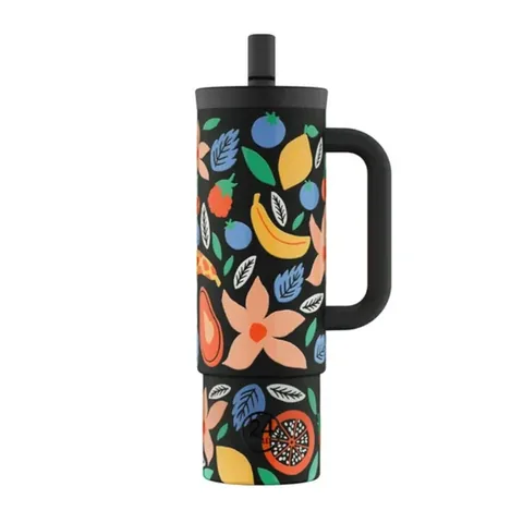24BOTTLES Straw Cup Tropical Noir Straw Stainless Steel Thermos 800ml