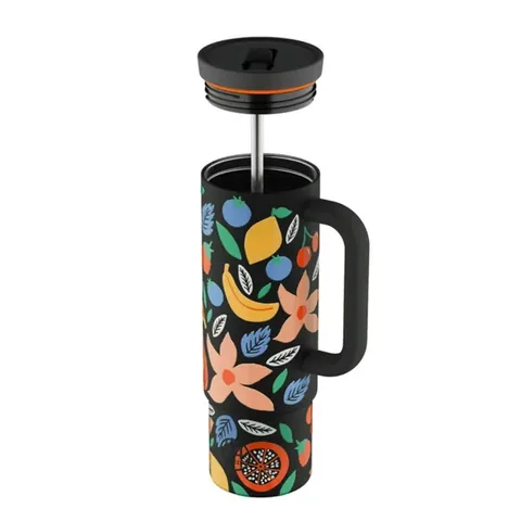24BOTTLES Straw Cup Tropical Noir Straw Stainless Steel Thermos 800ml