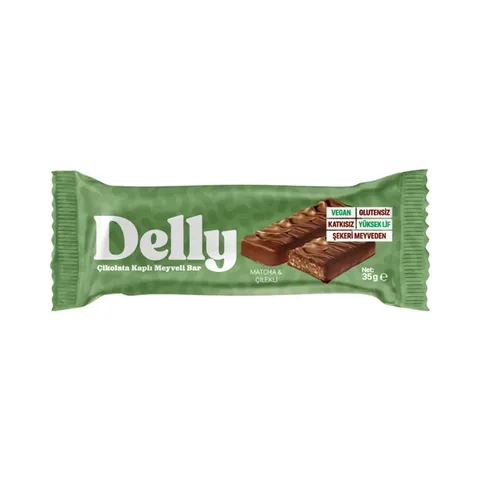 Delly قضيب فواكه الماتشا والفراولة المغطى بالشوكولاتة 35 جرام