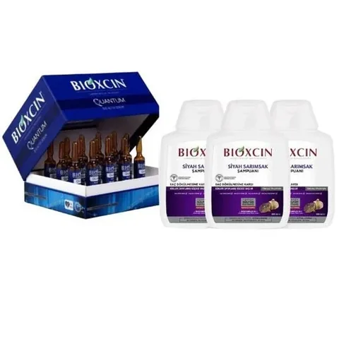 Ампулы против выпадения волос Bioxcin Quantum 15 x 6 мл + Шампунь Bioxcin черный чеснок 3 x 300 мл