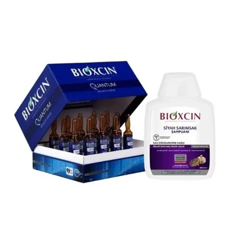 Ампулы против выпадения волос Bioxcin Quantum 15 x 6 мл + Шампунь Bioxcin черный чеснок 300 мл