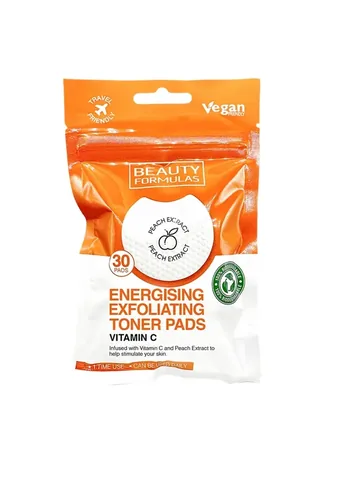 Peeling-Toner Baumwollpads mit Vitamin C und Pfirsichextrakt, 30 Stück von Beauty Formulas
