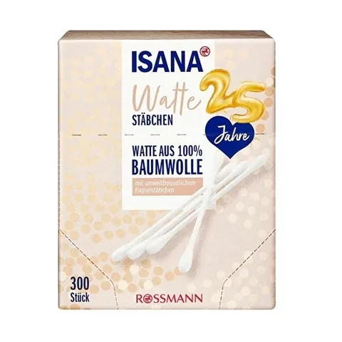 Isana 300 Baumwoll-Ohrstäbchen - Sanfte, Hygienische Reinigungsstäbchen