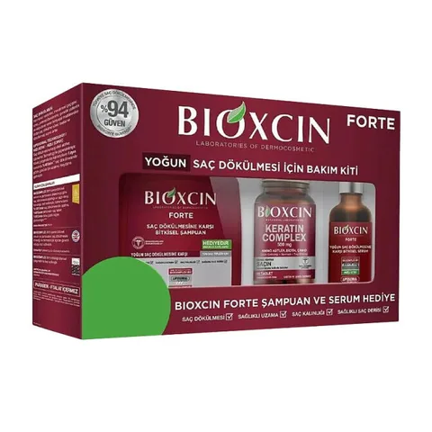 Набор для интенсивной борьбы с выпадением волос Bioxcin Forte: сыворотка Bioxcin Forte + кератин 60 капсул + шампунь