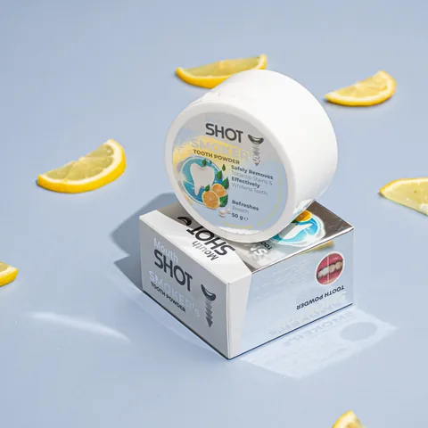 Отбеливающий зубной порошок для курильщиков с лимоном и жемчугом от Mouth Shot – 50 г