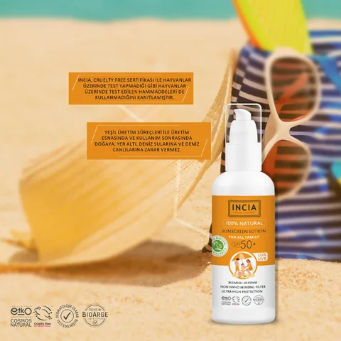 INCIA Natural Sun Lotion For the Whole Family Spf50+ 100 ml