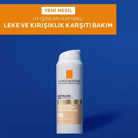 La Roche-Posay واقي شمسي ملون للوجه مضاد للشيخوخة من لا روش بوزيه أنثيليوس إيج كوريكت بعامل حماية من الشمس 50+، 50 مل