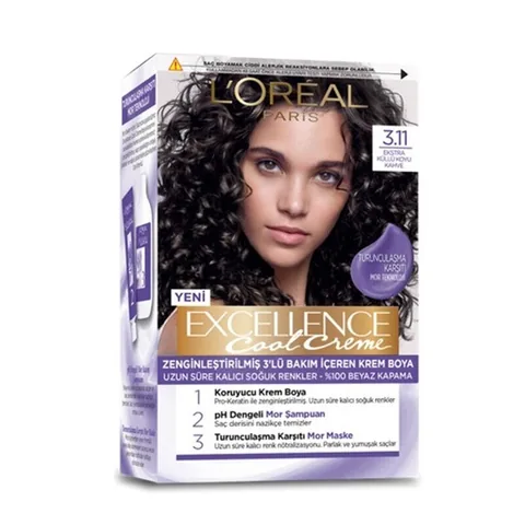 L'Oreal Paris صبغة شعر لوريال باريس إكسلنس كول كريم 3.11 بني غامق رمادي إضافي