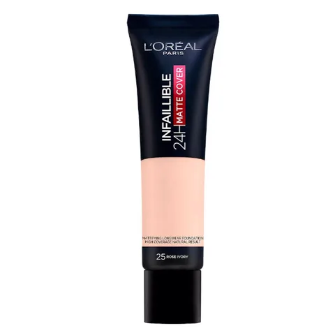 L'Oreal Paris كريم أساس لوريال باريس إنفاليبل عالي التغطية 24 ساعة مات كوفر 25 وردي عاجي 30 مل