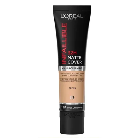 L'Oreal Paris كريم أساس لوريال باريس إنفاليبل عالي التغطية غير اللامع يدوم 32 ساعة 175 لون بارد 30 مل