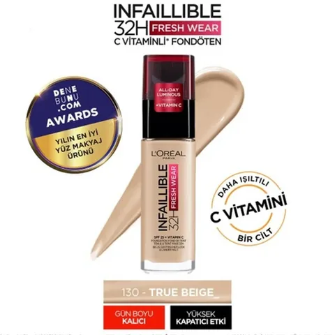 L'Oreal Paris كريم أساس إنفاليبل فريش وير بفيتامين سي من لوريال باريس، 130 بيج حقيقي