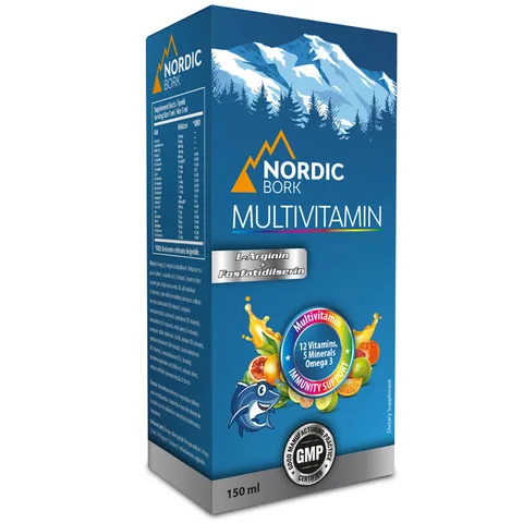 Nordic شراب نورديك بورك أوميجا 3 المكمل مع الفيتامينات المتعددة 150 مل