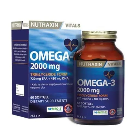 Nutraxin نيوتراكسين أوميجا 3 2000 ملغ من الدهون الثلاثية، 60 كبسولة هلامية