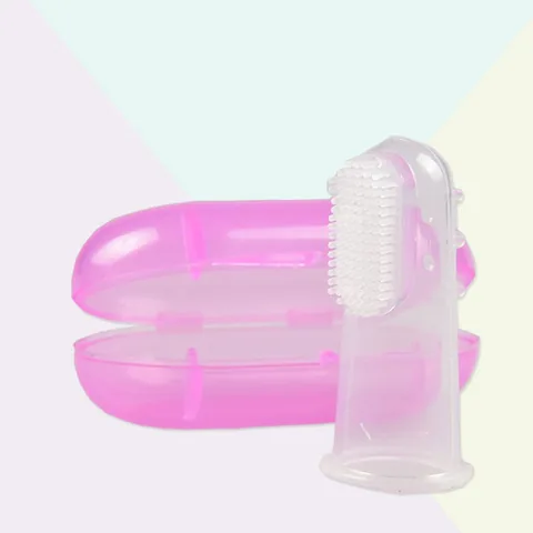 Smiley Baby Silicone Finger Brush - Pink