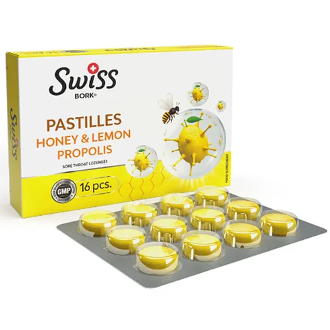 Swiss Bork Honey, Lemon and Propolis Flavored Lozenge 16 pcs