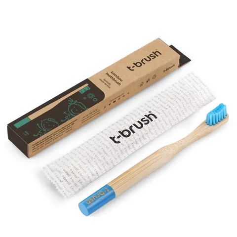 Детская мягкая зубная щетка T-brush из бамбука синяя