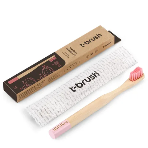 فرشاة أسنان أطفال ناعمة من تي-براش باللون الوردي من الخيزران T-Brush