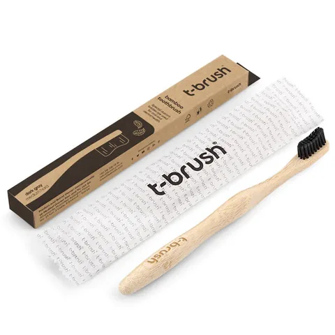 Зубная щетка T-brush бамбуковая мягкая средняя жесткость темно-серая