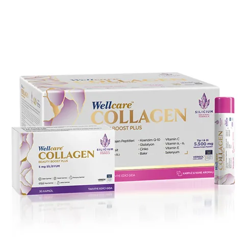 مكمل كولاجين بيوتي بوست 5.500 ملغ 30 أنبوب و30 كبسولة بنكهة البطيخ والنعناع من ويل كير Wellcare