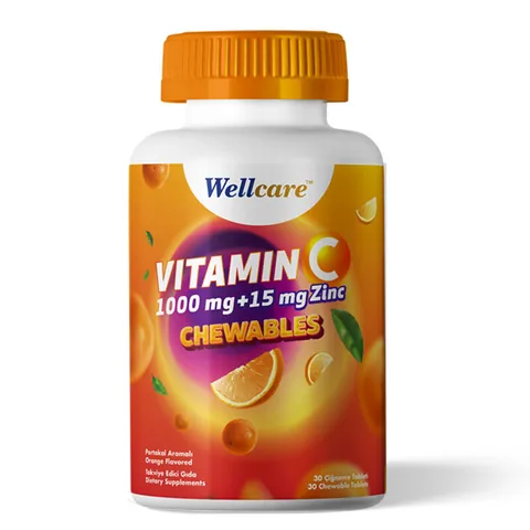 Wellcare ويلكير فيتامين سي 1000 ملغ + 15 ملغ زنك للمضغ 60 قرصًا